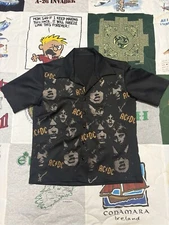 Custom single stitch Black AC/DC button-up shirt with silver accents