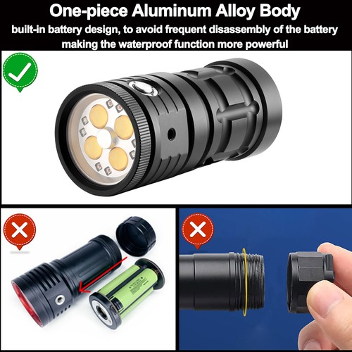 25000LM Dive LED Flashlight Scuba 120M Video Photo Blue Red Light USB Charging - Picture 5 of 10