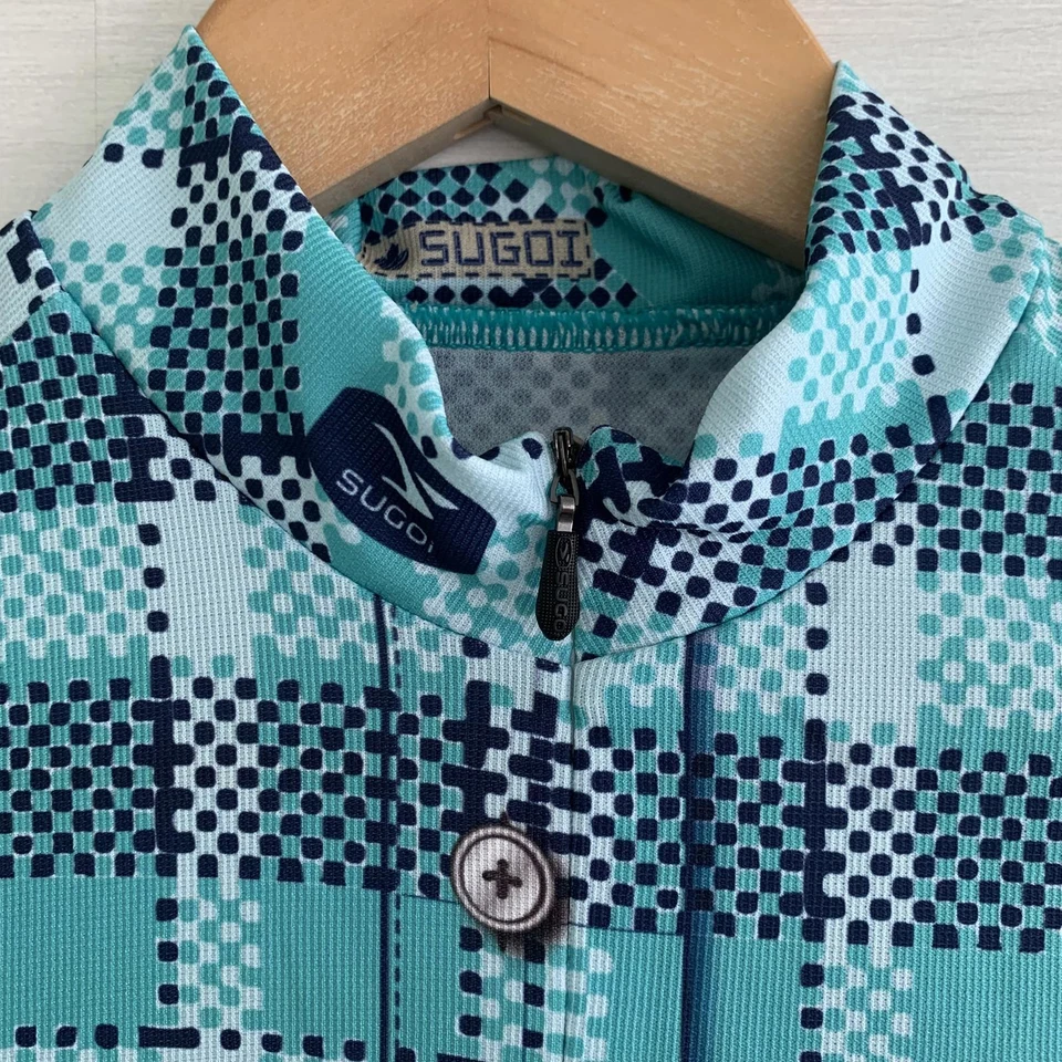 Camiseta Sugoi verde xadrez manga curta 1/2 zíper lenhaneira champanhe atrás, feminina M - Imagem 3 de 4