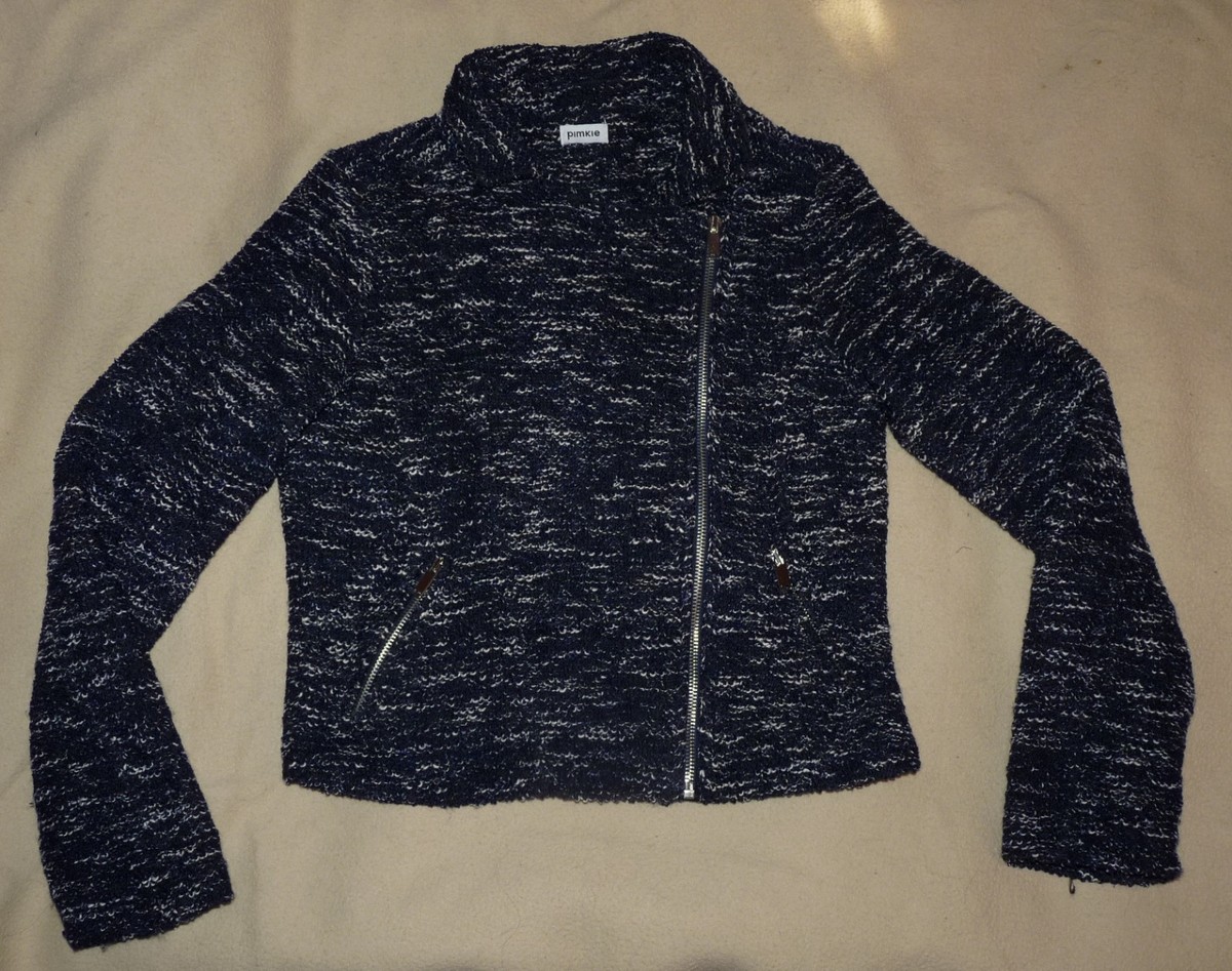 Veste Courte Pimkie En Bouclette Chinée Bleu Foncé Et Blanc - Taille 38 Occasion
