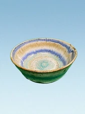 Art Pottery Bowl Multi Color Spiral Pattern signed by artist (small)