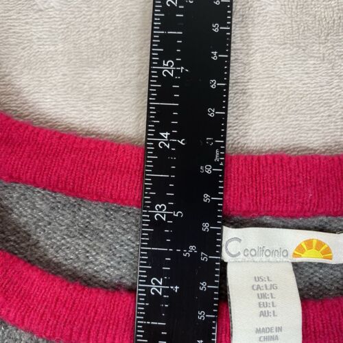 C&C California Sweater Women's Large Wool Blend Striped Crewneck Gray Pink Red - Picture 3 of 6
