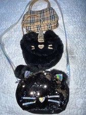LOT 3 GIRLS SEQUIN PURSE 1 Unicorn 1 Plaid  1 Cat w/LONG Adjust Crossbody STRAP