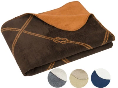 ZOLLNER Coperta morbida reversibile coperta di lana coperta per divano plaid 150x200 cm con motivo corda