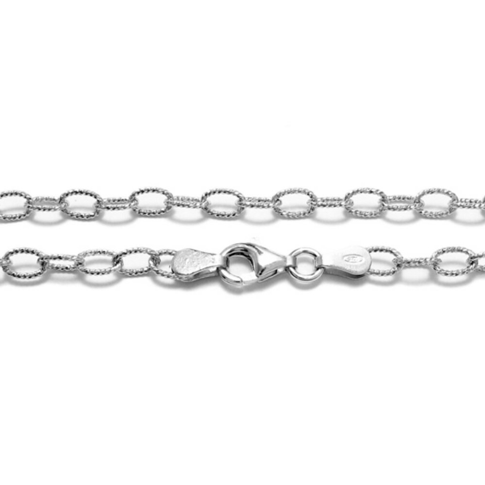 925 Sterling Silver Rhodium Dia-Cut Rolo Chain Necklace 3mm (080 Gauge ...