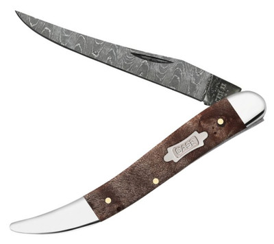 Case XX Toothpick Folding Knife Damascus Steel Blade Maple Burl Wood Handle