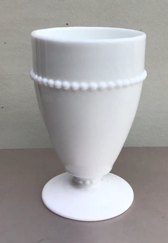 Vintage Westmoreland Milk Glass BEADED EDGE WATER GOBLET Footed Tumbler 4 ¾”
