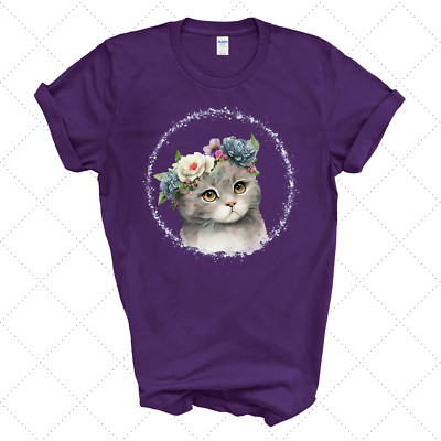 CUTE CAT FLOWERS WATERCOLOR GIFT T-SHIRT WOMAN