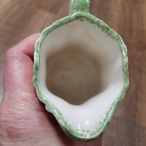 Vintage Pottery Pitcher Made By The Cash Family Hand Painted 4.25" Green Floral - Picture 7 of 8