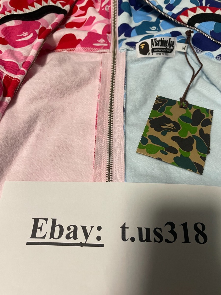 ⭐ Bape Shark Hoodie A Bathing Ape Full Zip Up Front/Back BLUE