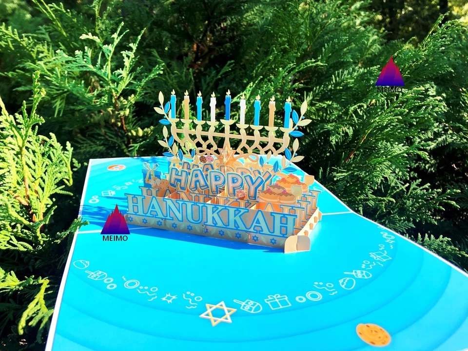 Tarjeta de Felicitación 3D Pop Up Iluminación Janucá Festival Menorá Familia Amigos Regalo Foto 3 de 4