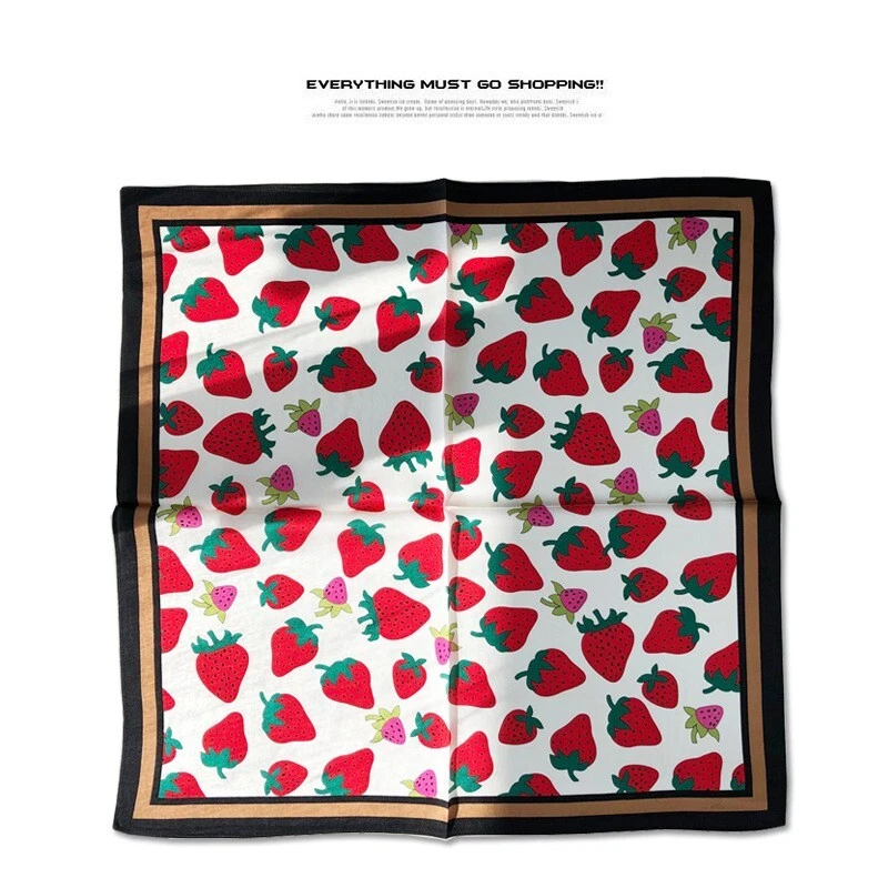 100% Mulberry Silk Women Neckerchief Wrap Strawberry White 20 Small Square Scarf