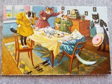 Eugen Hartung Dressed Cats Mice Disrupt Tea Party Postcard 4678 Max Kunzli