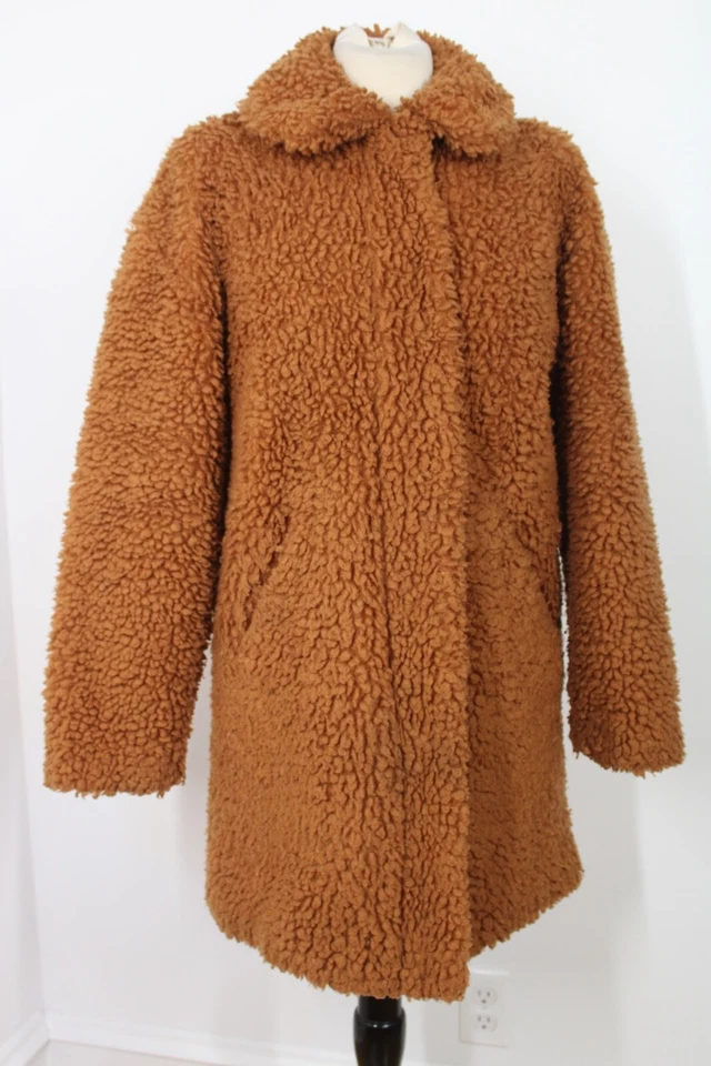 Abrigo de oso de peluche J Crew S marrón texturizado de piel sintética difusa H0513