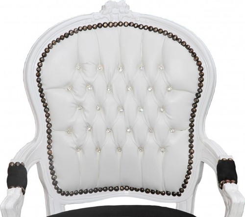 Casa Padrino Barock Salon Stuhl Weiß / Schwarz Bling Bling - Möbel Antik Stil - Bild 2 von 3