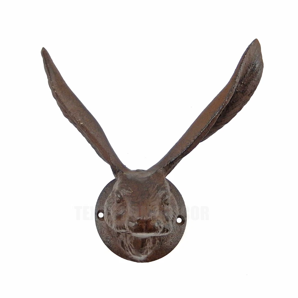 Large Rabbit Bunny Ears Wall Hook Cast Iron Hare Towel Coat Hanger Rustic Brown - Image 2 of 4