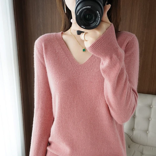 Winter Damen Kaschmirmischung Pullover lässig V-Ausschnitt Pullover Mode Strick Tops - Bild 30 von 33