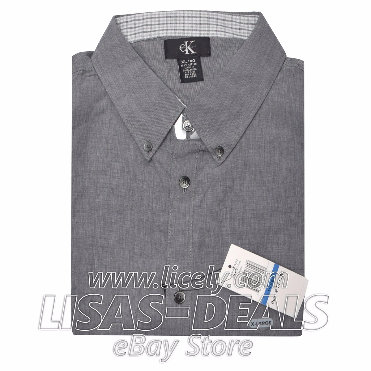 New Mens Calvin Klein Dress Shirt Long Sleeve Black Gray XL XXL eBay