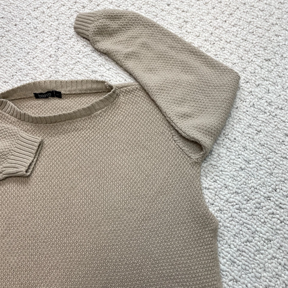 Boohoo Sweater Top Womens Small Oatmeal Beige Slit Sides Pullover Acrylic Solid - Image 2 of 4