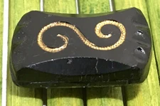 Antique Black Glass Button Rectangle Gold Foil Embedded Tunnel Shank 11/16"