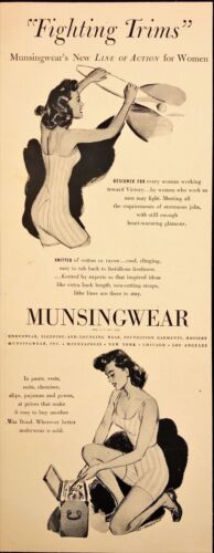 1943 Munsingwear Undergarments Woman Working Toward Victory WWII Print Ad