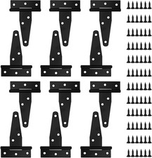 6 Pack 3 Inch T Strap Hinges, Shed Door Gate Hinges, Heavy Duty Black Outdoor Te