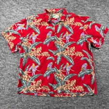 Paradise Found Hawaiian Shirt Mens XL Red Parrot Palm Leaf Cotton Made in USA