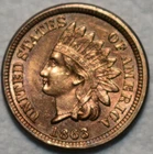 Uncirculated 1863 Indian Head Cent, Razor-Sharp specimen.