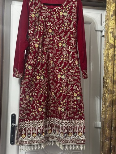 Velvet Long Kameez And Trouser With Organza Dupata Pakistani Asian Wedding Dress - Picture 3 of 10