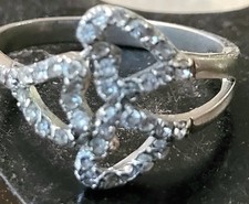 Vintage Stunning 925 Sterling Silver Triple Heart Ring W/Rhinestones Size 7