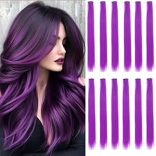 12 Pcs Purple hair extensions 22 Inch Straight colored 22 Inch,