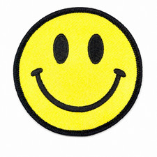 Smiley Face Iron On Patch, 3 Inch Yellow Happy Face Embroidered Patch