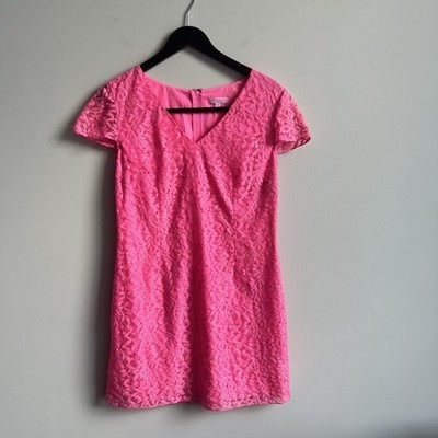 Lilly Pulitzer Dress  Sun-kissed Pink Erica Jungle Lace Shift Large Cap Sleeve