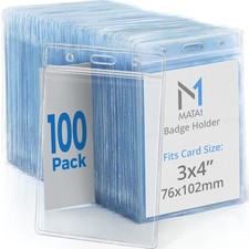 -USA Plastic Extra-Thick Vertical ID Card Holder Clear, 3x4 Inch, 100 Pack ,...