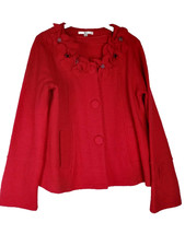 Klass Collection Womens Boiled Wool Jacket With Floral Collar Size Medium Red