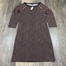 Talbots XS Navy Red Tweed Knit Dress Gold Buttons Shoulder Shift Style Chic NWT
