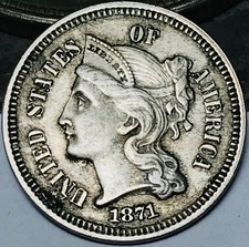 1871 Three Cent Nickel Piece 3C Ungraded Choice US Type Coin CC29444