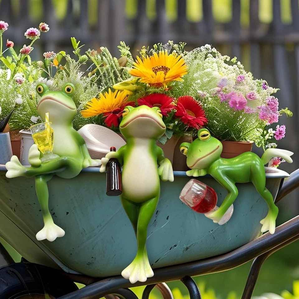 3 Stück Blumentopf Hänger Frösche Deko Figuren mit Weinglas,Frosch Deko Frösche - Bild 4 von 4