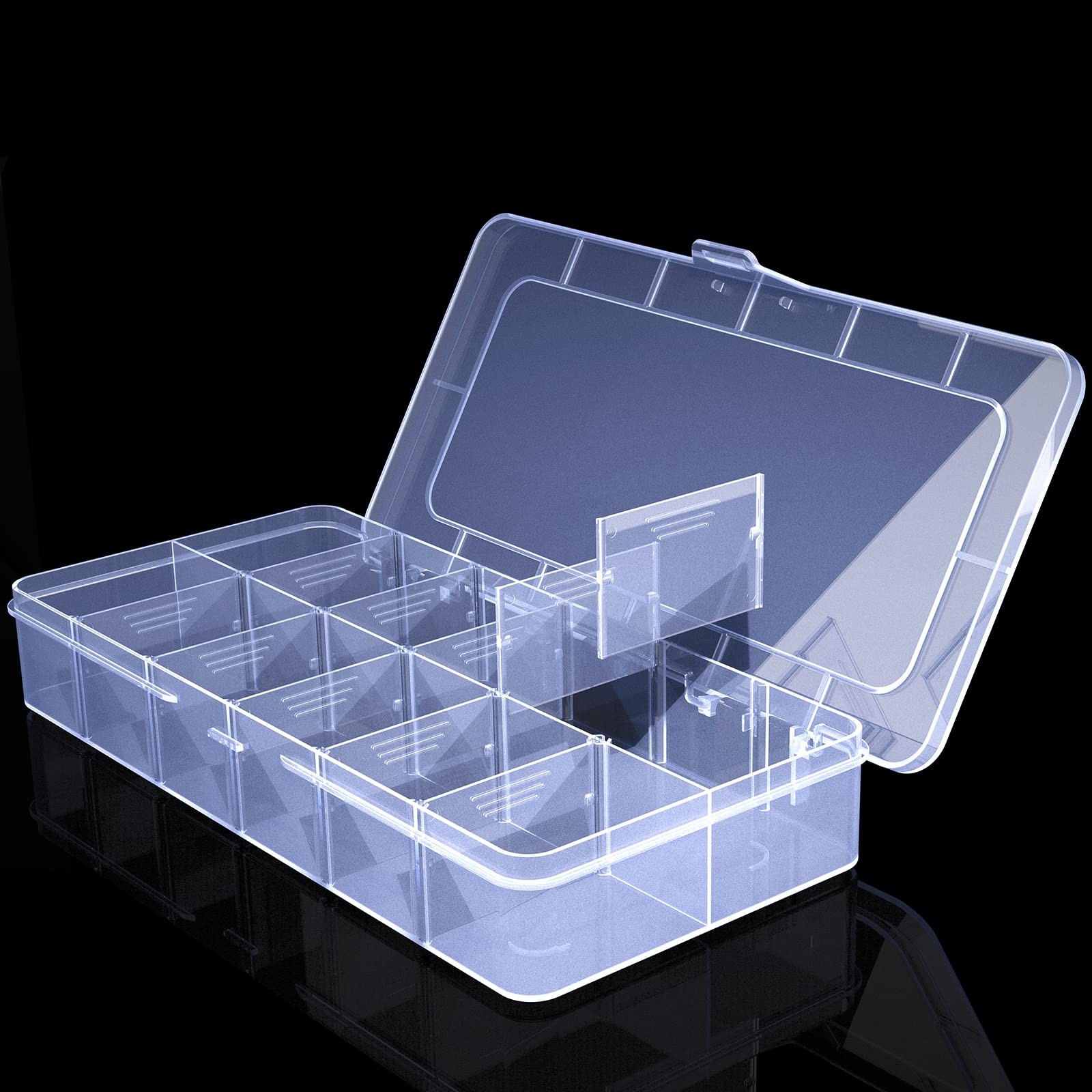 10.23x5.31 Large 12-Grid Clear Organizer Box with Removable Dividers