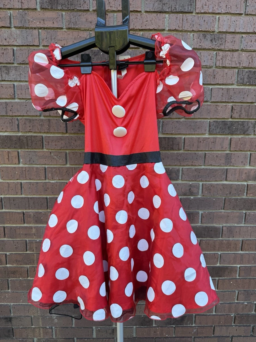 Disney Minnie Mouse Costume Adult Small 2-4 Red Polka Dot Dress Amscan Halloween