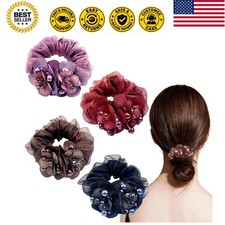 4 PCS Flower Hair Scrunchies for Women Rhinestone Elastic Hair Bands, Ponytai...