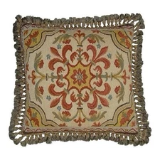 Set Of 2 Aubusson Handwoven Wool Throw Needlepoint Floral Pillows 22 X 22