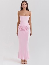 House of CB London Small Persephone Strapless Corset Satin & Crepe Mermaid Gown