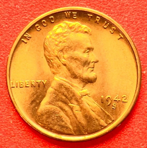 1942-S Lincoln Wheat Cent Penny GEM RED BU From an Original Bank Roll