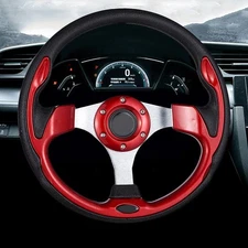 AU Auto Car 32CM Aluminum Racing Steering Wheel PVC Sports Drifting Wheel  Red