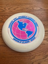 Vintage 1980 Wham-O World Class 165G Frisbee Disc - White/Pink Foil Globe
