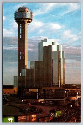 1981 Dallas Reunion Tower Hyatt Regency Burlington Northern Chrome Postcard