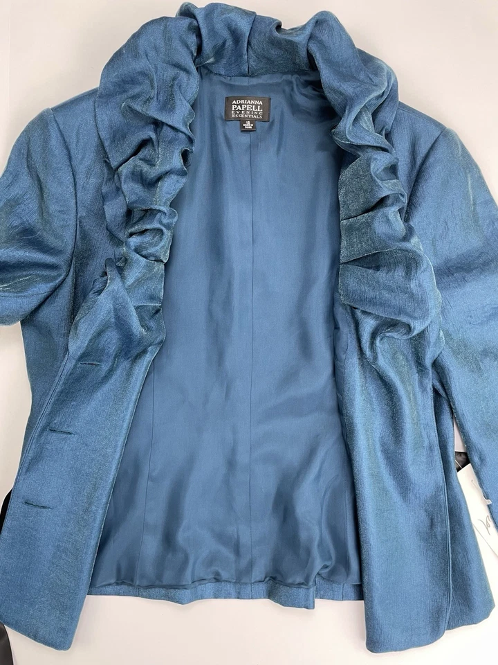 NWT Adrianna Papell Evening Essentials Jacket Teal Blue 3/4 Sleeve Belt Size 12 - Image 4 of 4