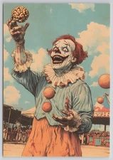 Creepy Clown Holding Brain Juggling Balls New 2025 Image Card 4x6 Blank Back