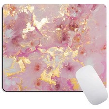 Pink Marble Mouse Pads for Desk, Golden Mousepad with Non-Slip Rubber Base Ga...